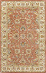 Detailed view of the Caesar Hand Tufted Burnt Orange 1124 Wool Carpet, showcasing its floral, oriental design and soft, wool texture. Design-Rectangle-58