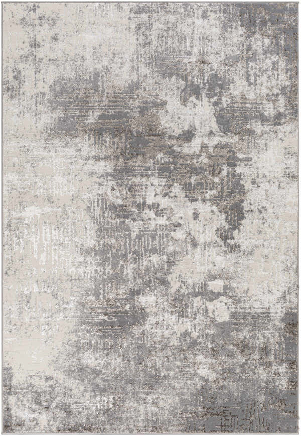 Close-up of the Calabasa Area Rug, featuring a contemporary abstract design in charcoal, gray, and light gray tones. Design-Rectangle-46