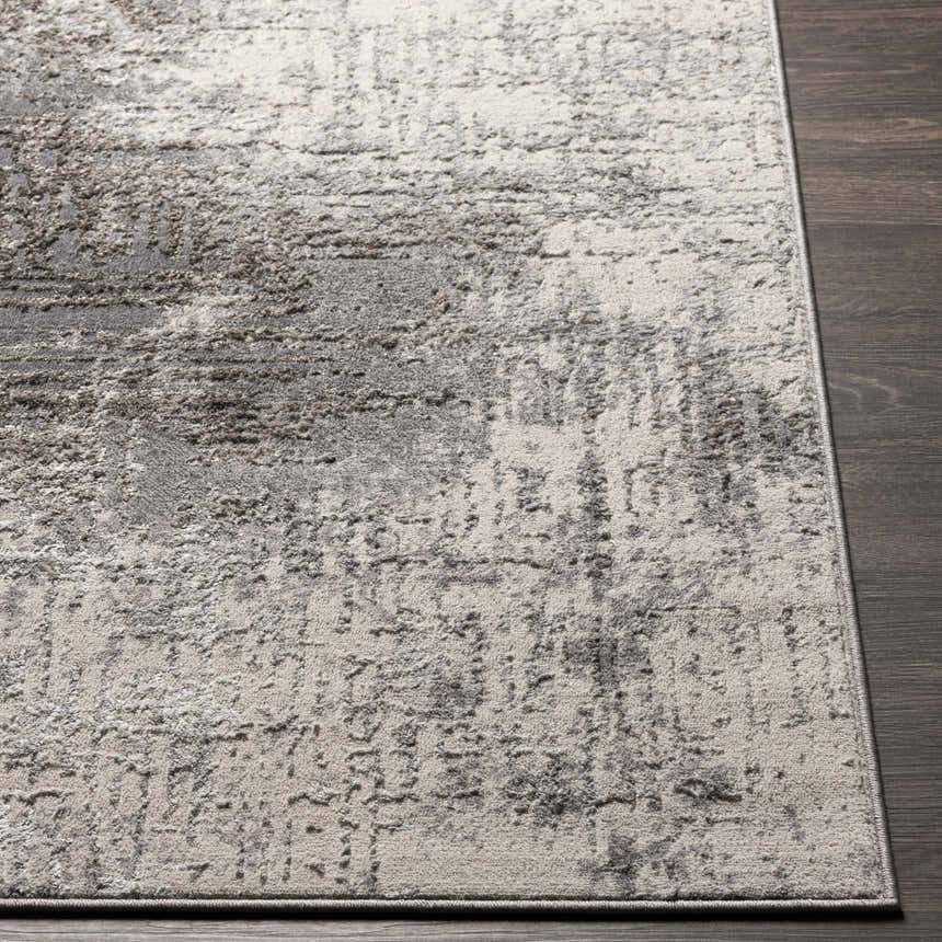 Close up of the charcoal and gray Calabasa Area Rug showing the contemporary pattern and texture. Front