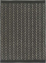 Close-up of a black and off white Clymer Wool Rug with a hand woven, contemporary herringbone pattern. Design-Rectangle-576