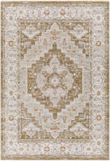 Close-up of Canadensis Thick Luxe Traditional Turkish Rug in brick red, charcoal, and beige with an oriental pattern. Design-Rectangle-575