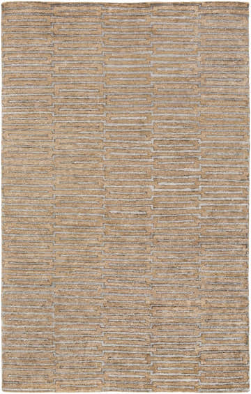 Close-up of the Colona Area Carpet. Brown viscose rug with a contemporary pale blue geometric pattern. Hand-knotted texture. Design-Rectangle-58