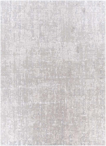 Close-up of a Cozahome Faux Silk Rug. Abstract design in gray, light gray, off white, and white gray tones. Soft texture. Design-Rectangle-710103