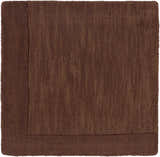 Close-up of a dark brown Bordered Solid Brown Wool Rug showing the textured, hand-loomed wool and simple border. Swatch