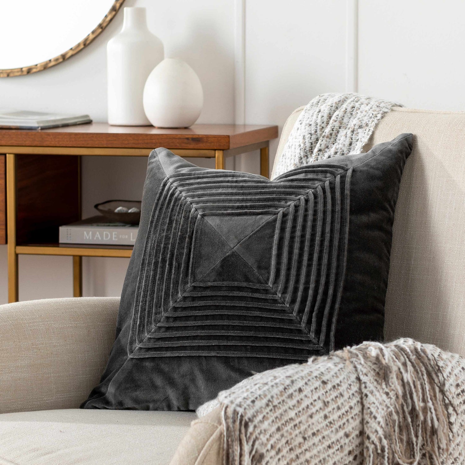 Crosby Charcoal Square Throw Pillow - Clearance