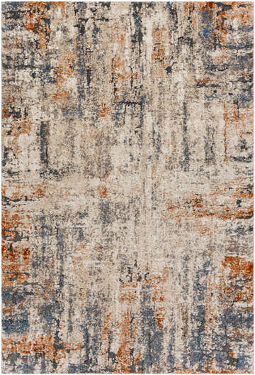 Close up of the Cashi Thick Luxe Rug, featuring clay, dark brown, mocha, and off white colors. Abstract design. Design-Rectangle-5373
