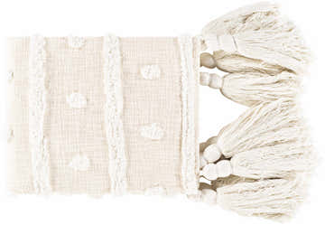 Beige Throw Blanket with big tassels - 50