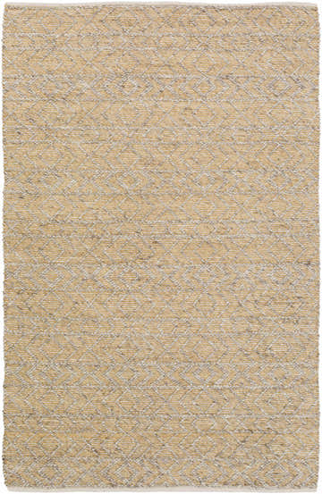 Close-up of the hand woven Cullercoats Area Rug. Camel and gray diamond pattern. Viscose rug texture. Design-Rectangle