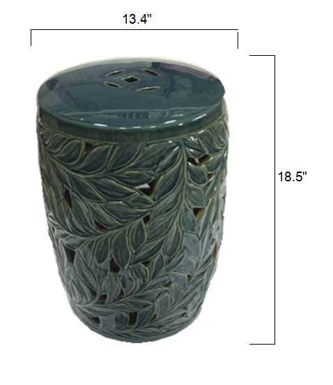 Daguioman Teal Leaf Ceramic Outdoor Stool