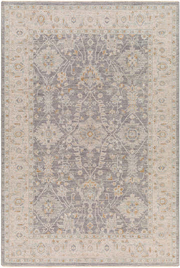 Detailed view of the Dalupirip Thick Luxe Statement Rug; a traditional rug in brown, gray, beige, and sage with an oriental pattern. Design-Rectangle-575