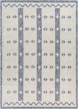 Close-up of Dapitan Indoor & Outdoor Rug with dark gray stripes and geometric diamond pattern on a light gray background. Design-Rectangle-537