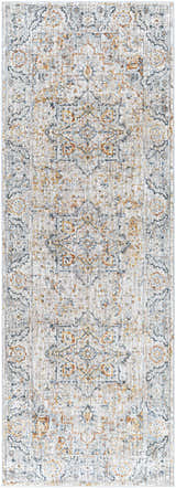 Close-up of the Darvel Luxe Rug featuring a traditional Persian-style pattern in cream, gray, and mustard tones. Design-Runner-2773