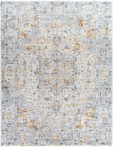 Detailed view of the Darvel Luxe Rug, a machine-woven rug with a traditional Persian-inspired design in cream, gray, and brick red tones. Design-Rectangle-710103