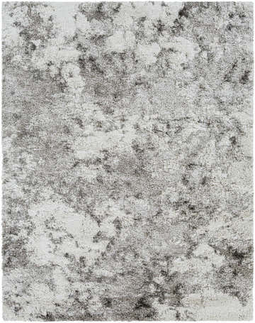 Close-up of the Dawesville Gray White Shag Area Rug featuring a soft, plush texture and abstract gray and off-white pattern. Design-Rectangle-71010