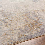 Close-up of the Deka Deep Teal Thick Luxe Rug showing its texture, brown, charcoal, and teal colors. Texture
