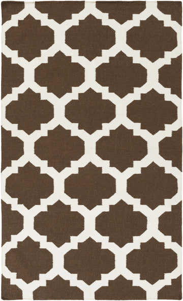 Close-up of the hand woven Depew Area Rug. Contemporary wool rug in dark brown and ivory with an geometric trellis pattern. Design-Rectangle-58