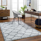 Home office with Dido Area Rug in charcoal and gray. Farmhouse style with wood desk, chair, and hardwood floors. Roomscene-Rectangle