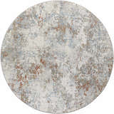 Round Dinos Thick Luxe Rug with abstract gray, blue, and nutmeg pattern. Contemporary style. Design-Round-53