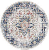 Round Dorval Traditional Rug with navy, cream, red, and tan oriental pattern. Farmhouse style rug. Design-Round-10