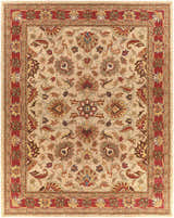 Detailed floral pattern of the Cherryfield Hand Tufted Brown & Rust 1001 Wool Rug. Colors include brick red, brown, and tan. Design-Rectangle-7696