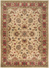 Detailed floral pattern of the Cherryfield Hand Tufted Brown & Rust 1001 Wool Rug. Traditional design in brick red, brown, and tan. Design-Rectangle-811