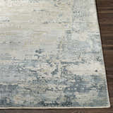 Close-up of Devonport Thick Luxe Area Rug showing its abstract design, dusty sage, light gray, and navy colors. Front