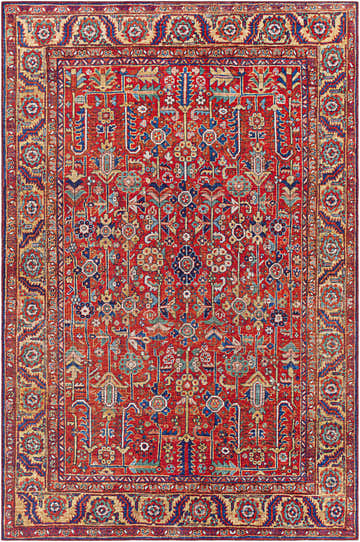 Detailed view of the Edwardsburg Traditional Red Rug, showcasing its intricate floral and geometric patterns. Design-Rectangle-576