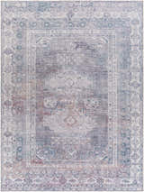 Close-up of the Baltinglass Gray Washable Rug, featuring a traditional oriental pattern in brown, charcoal, cream, and gray. Design-Rectangle-710102