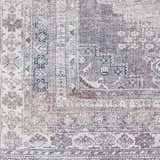 Close-up of the Baltinglass Gray Washable Rug, a traditional design in brown, charcoal, cream, and gray tones. Swatch