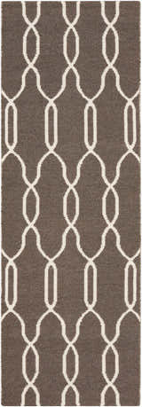 Close-up of Effie Reversible Area Carpet. Brown wool rug with cream geometric trellis pattern. Hand woven texture. Design-Runner-268
