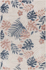 Close-up of the Ekin Area Rug, showcasing its coastal floral pattern in charcoal, dark beige, gray, and nutmeg hues. Design-Rectangle-537