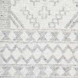 Close-up of the Elin Area Rug showing its hand-woven texture and geometric pattern in arctic stone and dark gray. Swatch