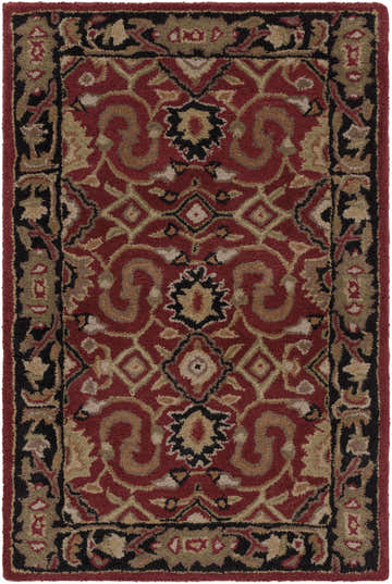 Close-up of the Encinitas Wool Area Rug featuring a traditional Persian design in red, beige, brown, and black tones. Design-Rectangle-23