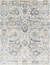 Detailed view of the Georgiana Blue & Beige Oushak Rug, showcasing its traditional floral pattern and soft, muted colors. Design-Rectangle-710102