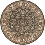 Detailed round Eupora Wool Rug in dark brown with traditional floral and leaf pattern. Design-Round-6