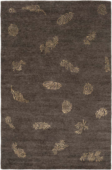 Close-up of Fayette Carpet Area Rug. Hand-knotted 100% wool rug in gray with beige contemporary floral pattern. Design-Rectangle-58
