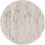 Close-up of the round Ferrelview Area Rug; a contemporary design in gray, ivory, and tan hues. Design-Round-53