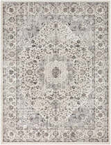 Close-up of the Finksburg Area Rug, a machine-woven rug in camel, charcoal, and ivory with a traditional floral pattern. Design-Rectangle-710103
