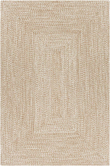 Close-up of a Cream Braided Faux Jute Rug. Brown and cream woven texture detail. Contemporary, farmhouse style. Design-Rectangle-576
