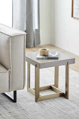 Frankleben Triangular Steel Base Wooden End Table - Clearance