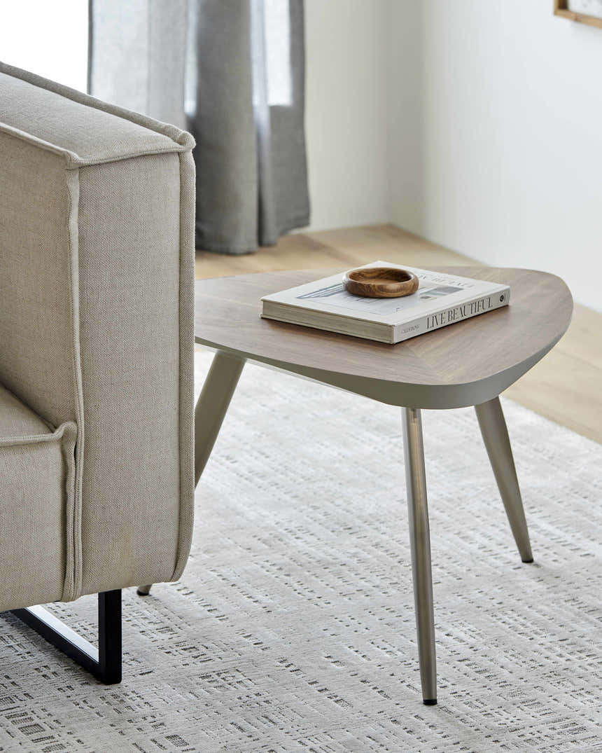 Frankleben Triangular Steel Base Wooden End Table - Clearance