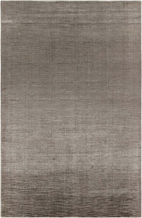 Close-up of the Fochabers Premium Area Rug, hand-loomed with a subtle black and medium gray contemporary design. Cotton and viscose texture. Design-Rectangle-69