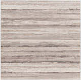 Close-up of Fombell Abstract Striped Area Rug. Charcoal, gray, tan, and white stripes create a contemporary pattern. Design-Square-7
