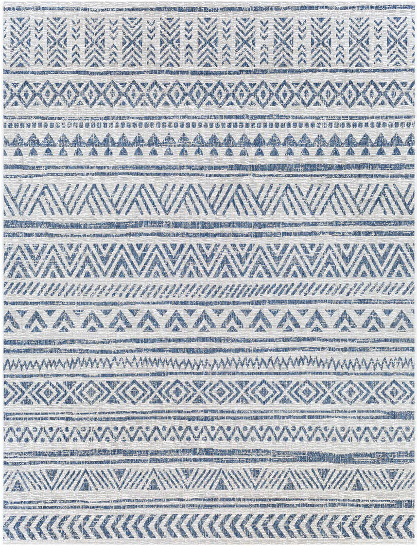 Close-up of the Novato Navy Rug, showcasing its bohemian all-over pattern in blue, navy, and white hues. Design-Rectangle-710103
