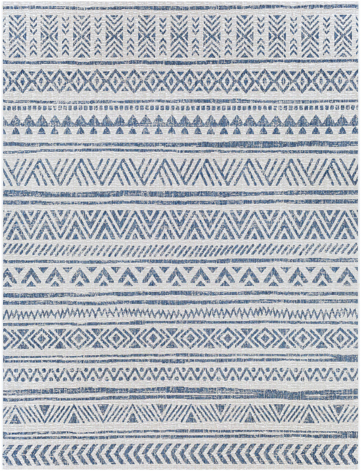 Close-up of the Novato Navy Rug, showcasing its bohemian all-over pattern in blue, navy, and white hues. Design-Rectangle-710103