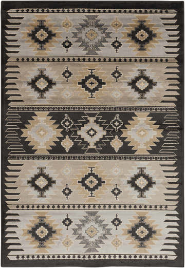 Foxburg Area Rug with a Southwestern-inspired geometric pattern in charcoal, gray, light beige, and tan. Design-Rectangle-5376
