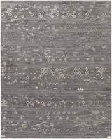 Close-up of Galchutt Embossed Gray Premium Viscose & Wool Rug. Features a geometric pattern with charcoal, gray, and light gray tones. Design-Rectangle-810