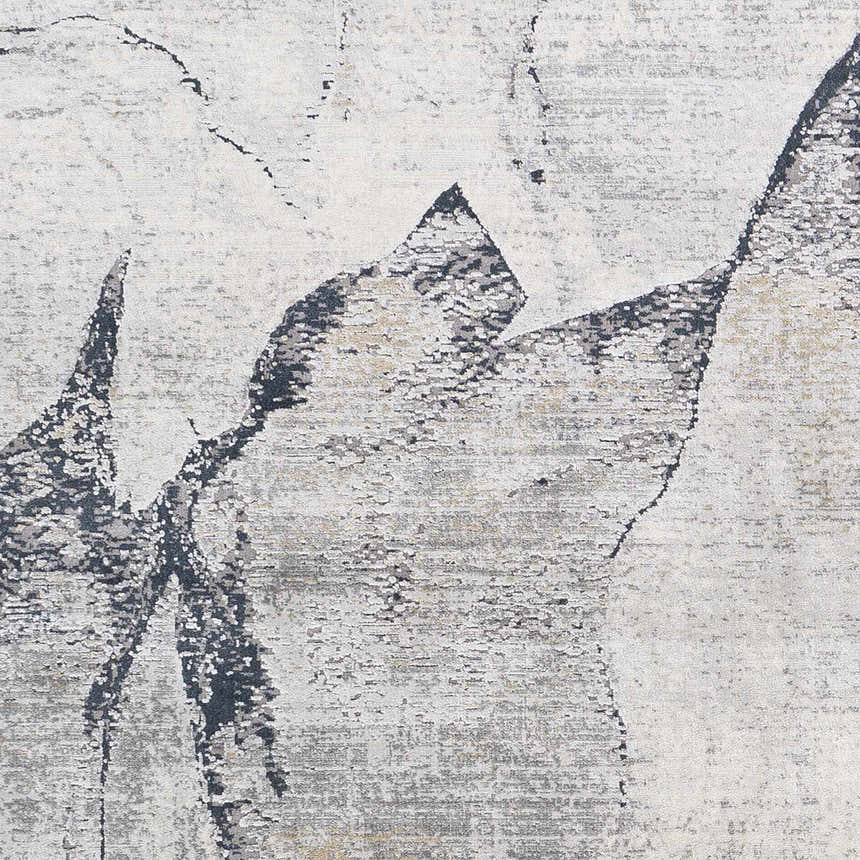 Close-up of the Gasquet Gray Marble Textured Luxe Rug, showcasing its charcoal, gray, and light sage color palette. Swatch