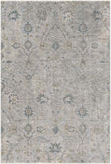 Close-up of the Gilmanton Thick Luxe Boutique Rug. Features a traditional design in dusty sage, gray, and beige tones. Design-Rectangle-6796