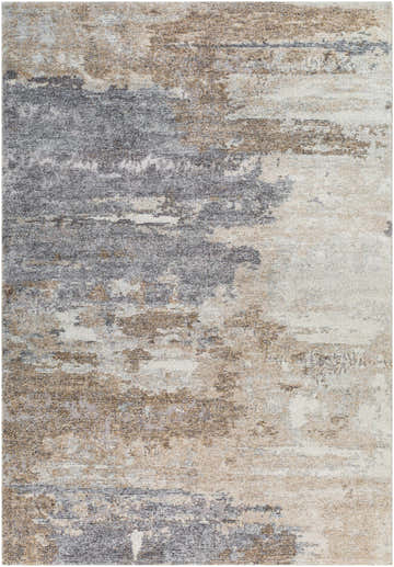 Close-up of the Gonen Thick Luxe Rug. Contemporary style with brown, gray, and taupe hues. Machine woven texture. Design-Rectangle-5373